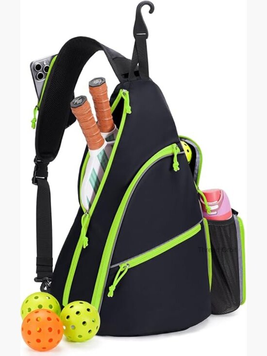 Pickleball Sling Bag with Paddle & Ball Compartments, Waterproof Backpack